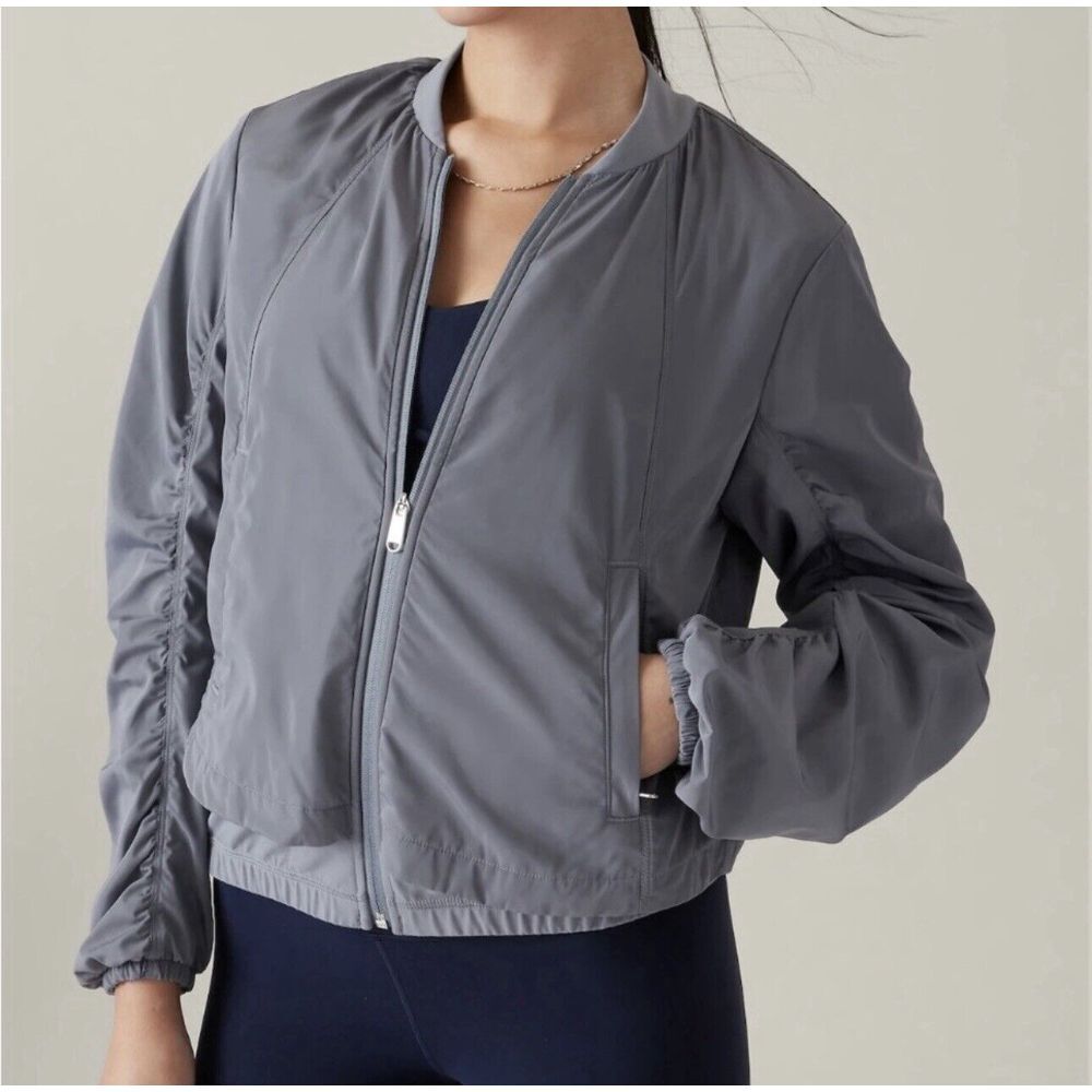 Athleta Womens Wayfarer Bomber Jacket‎ Full Zip Coastline Blue Size XL/T